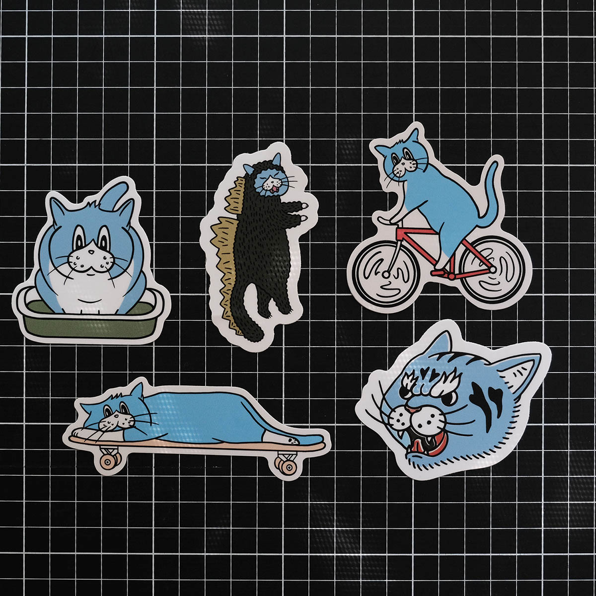 Playful Blue Cat Sticker Collection